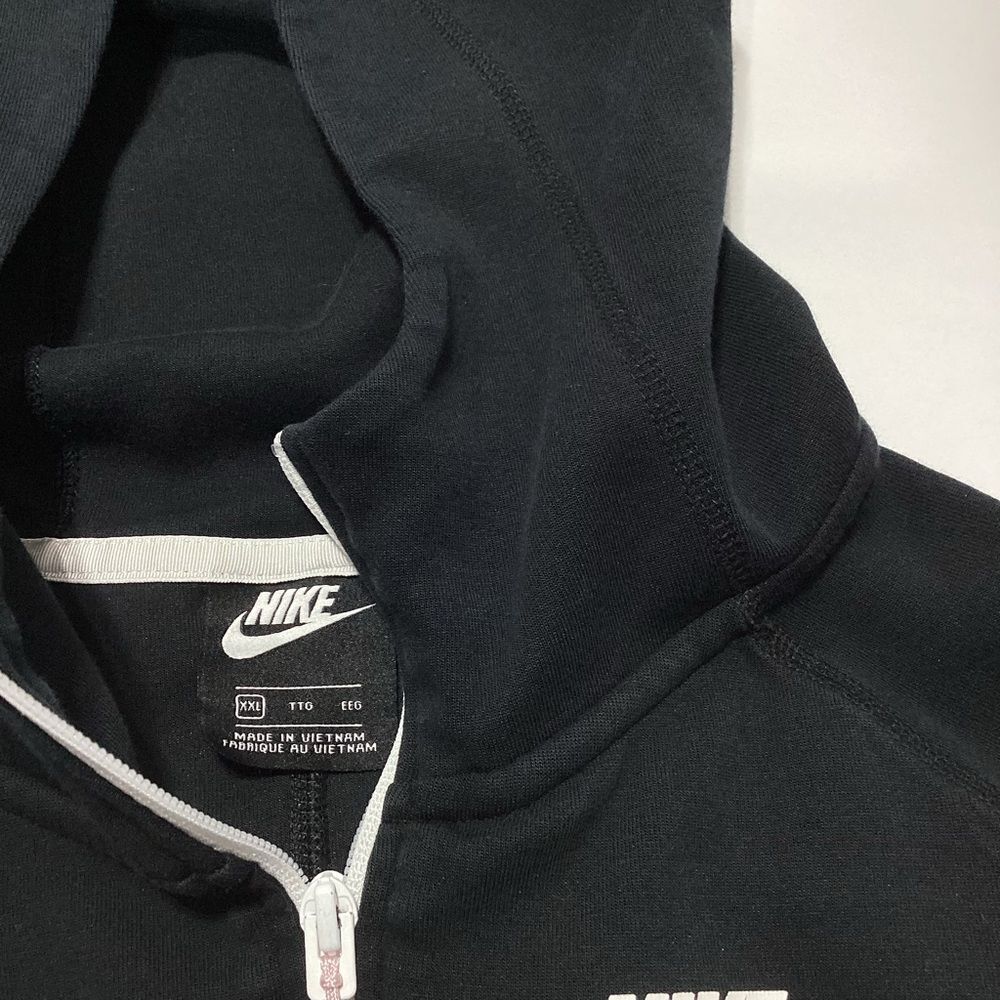 Nike Zip Front Hoodie Sweatshirt Wide Hem Black With White Detail Scuba Hood XXL - Picture 3 of 11